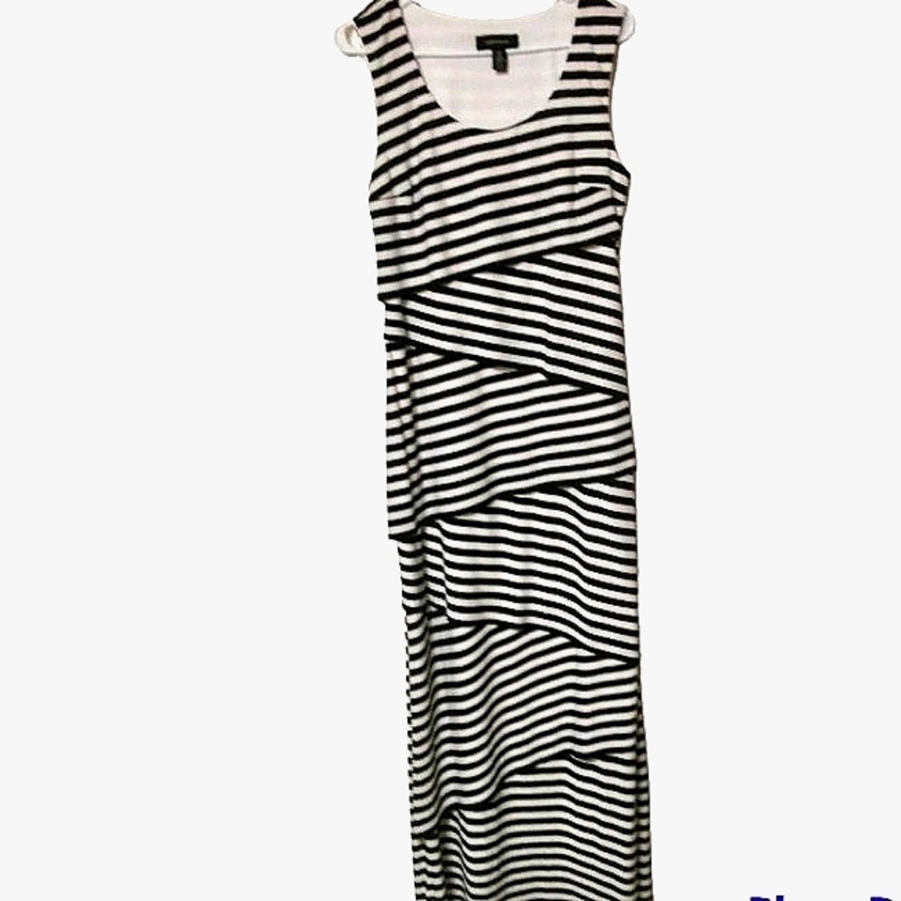 R&m Richards Black & White Diagonal Stripe, Angle Tiered Knit Maxi Tank Dress 12